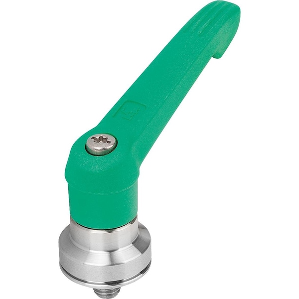 Adjustable Handle W Clamp Force Intensif Size:5 M12X50, Plastic Green Ral6032, Comp:Stainless Steel